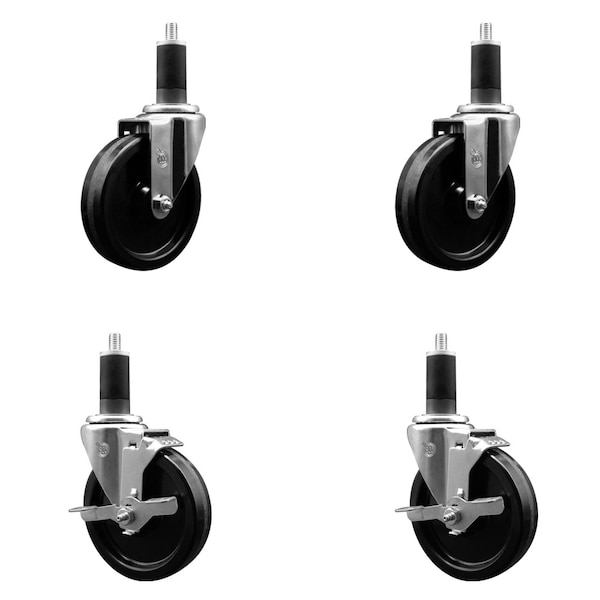 5'' Phenolic Wheel Swivel 1-1/4'' Expand Stem Caster Set 2 Brakes, 4PK